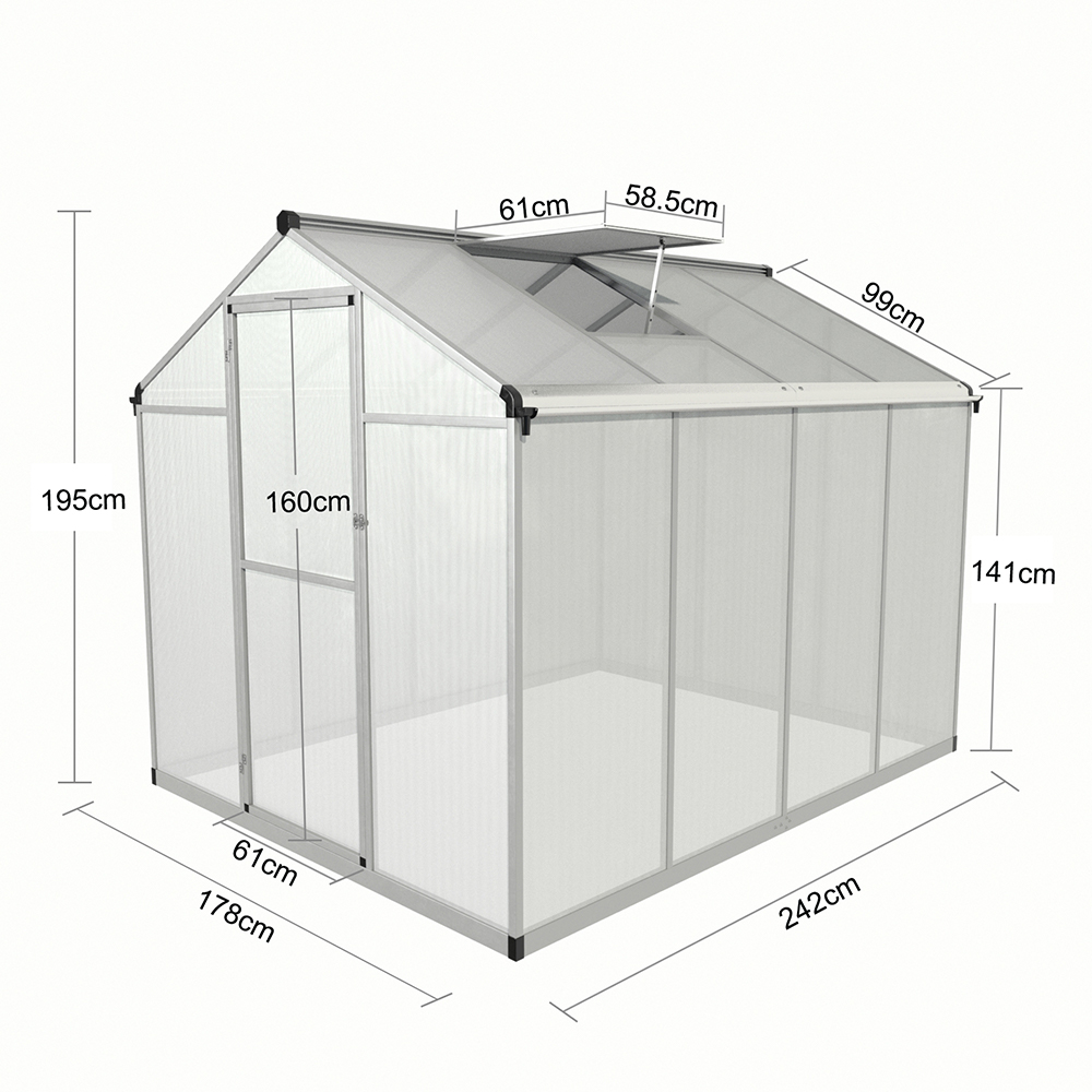 190-4 242x190x195cm Transparent Plant Single Hinged Door Green House