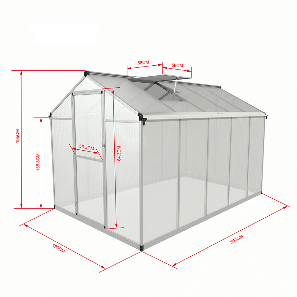 190-5 302x190x195cm Aluminum Frame Single Hinged Door Walk-in Greenhouse