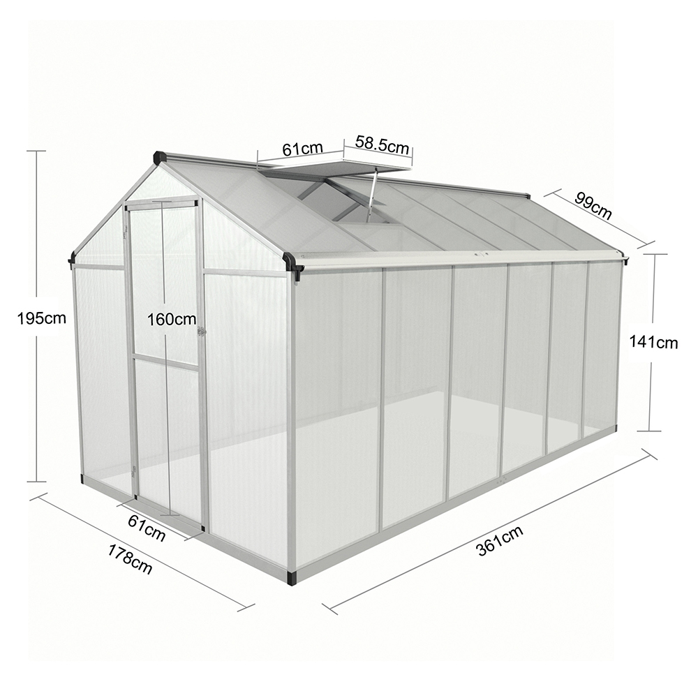 190-6 362x190x195cm Outdoor Polycarbonate Single Hinged Door Green House