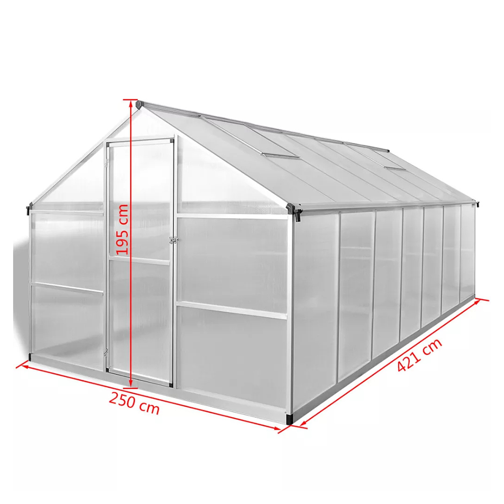 250-7 422x250x195cm Aluminium Single Hinged Door Walk-in Polycarbonate Greenhouse