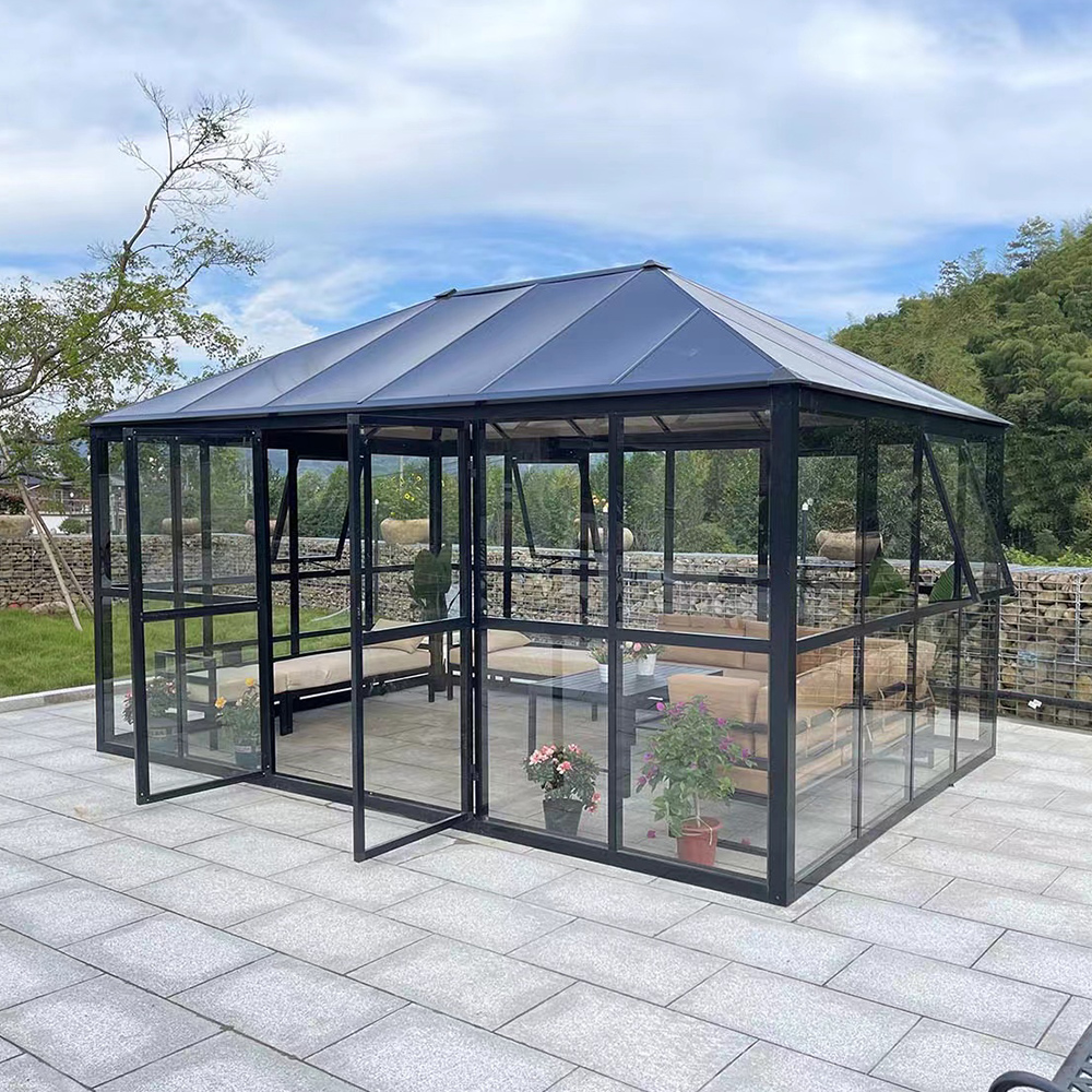 426.5x288x245cm Heavy Duty Polycarbonate Double Hinged Door Glass Greenhouse