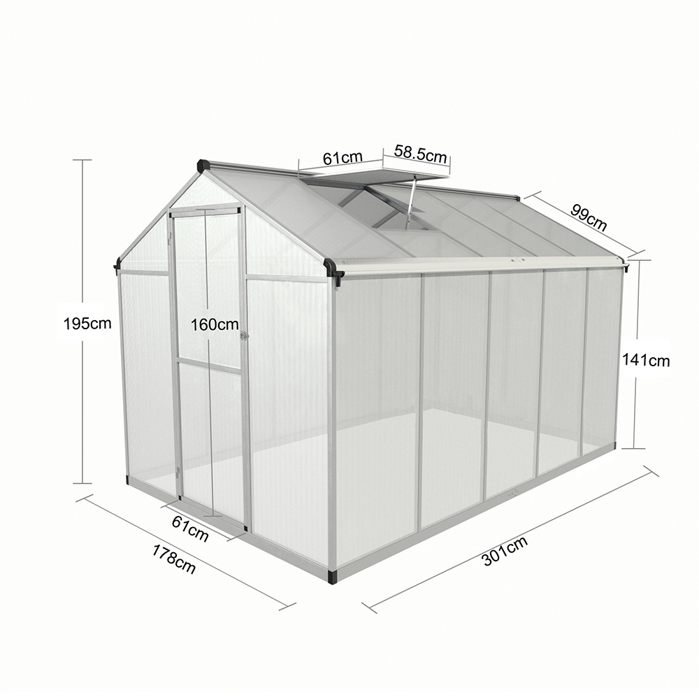 190-5 302x190x195cm Aluminum Frame Single Hinged Door Walk-in Greenhouse