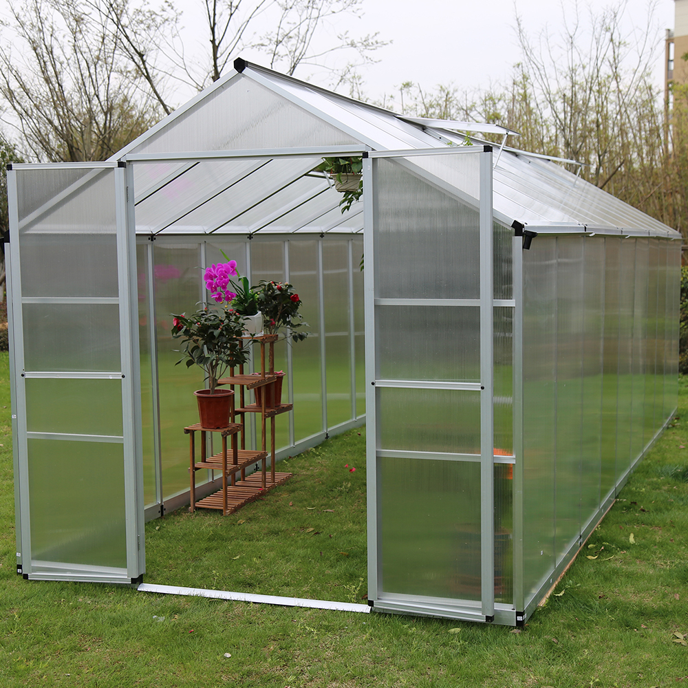 DB250-10 542x250x226cm Polycarbonate Walk-in Double Hinged Door Greenhouse