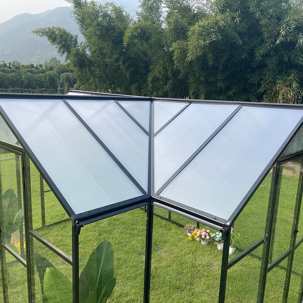 T-SHAPE 369x238x226cm Double Hinged Aluminium Frame Door Glass Greenhouse