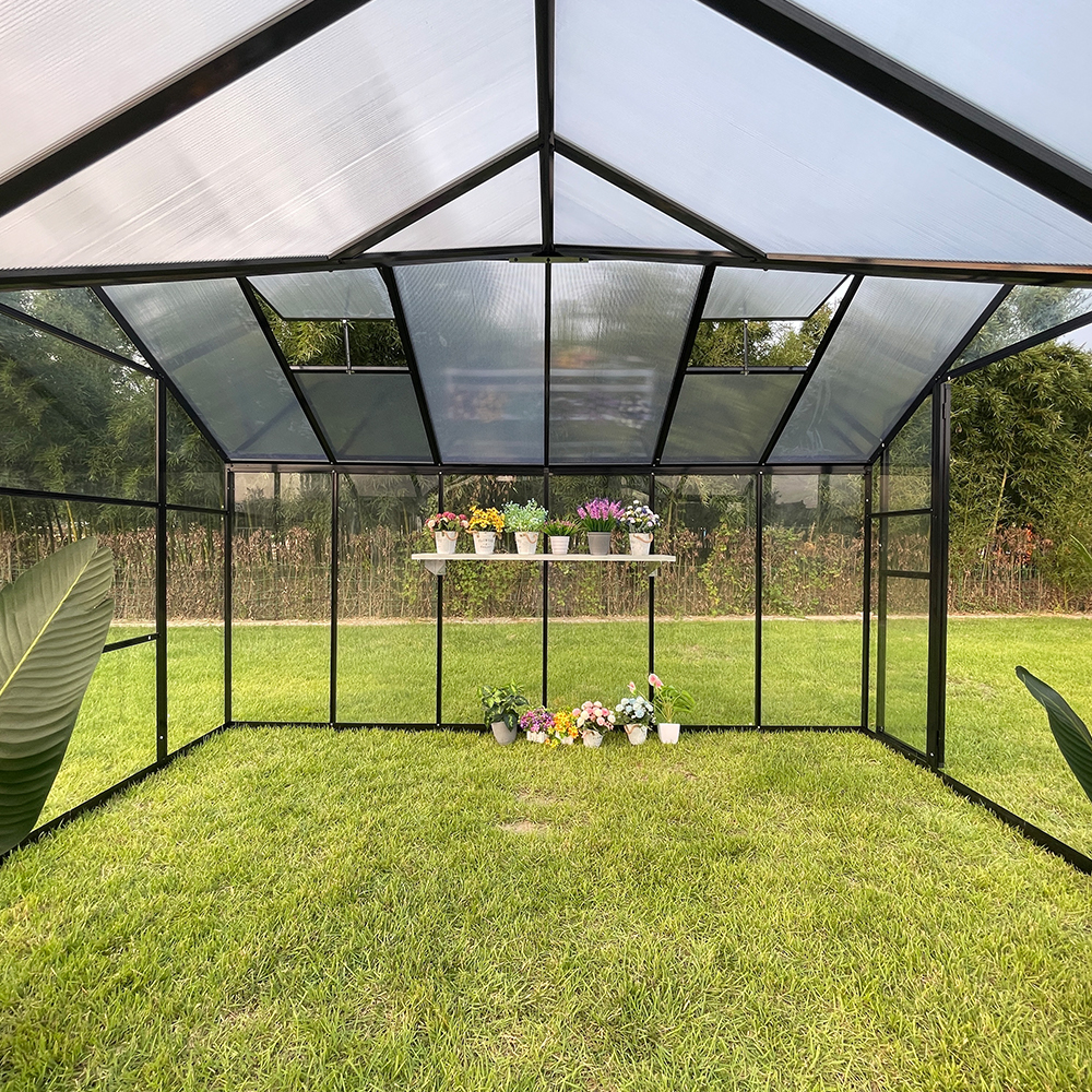 T-SHAPE 369x238x226cm Double Hinged Aluminium Frame Door Glass Greenhouse