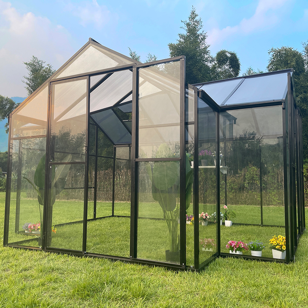 T-SHAPE 369x238x226cm Double Hinged Aluminium Frame Door Glass Greenhouse