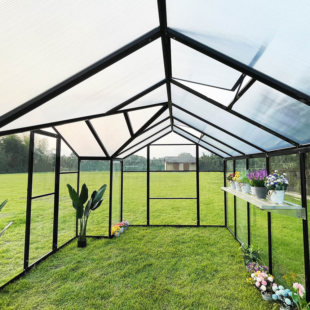 T-SHAPE 369x238x226cm Double Hinged Aluminium Frame Door Glass Greenhouse