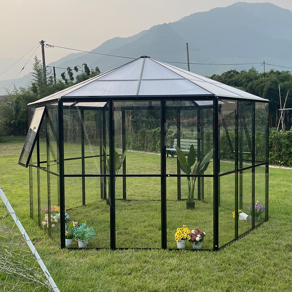 180x180x228cm Hexagonal Double Hinged Door Glass Greenhouse