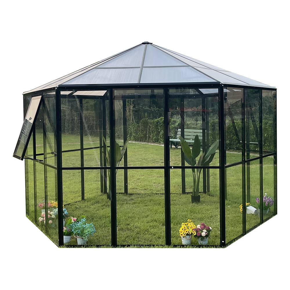 180x180x228cm Hexagonal Double Hinged Door Glass Greenhouse