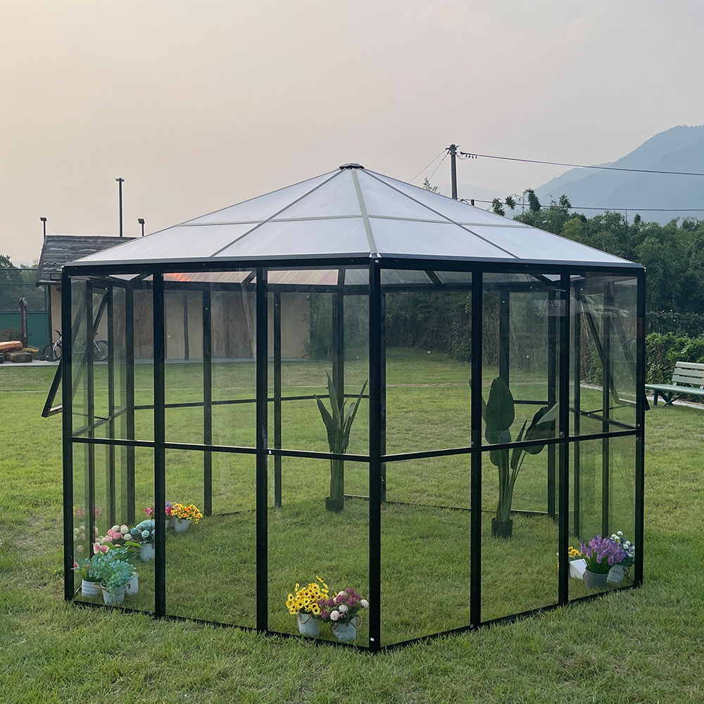 180x180x228cm Hexagonal Double Hinged Door Glass Greenhouse