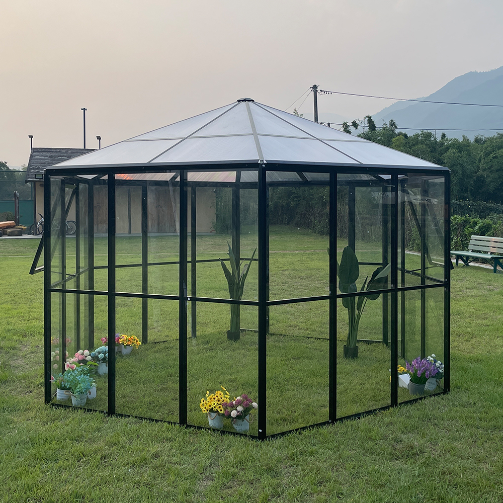 180x180x228cm Hexagonal Double Hinged Door Glass Greenhouse