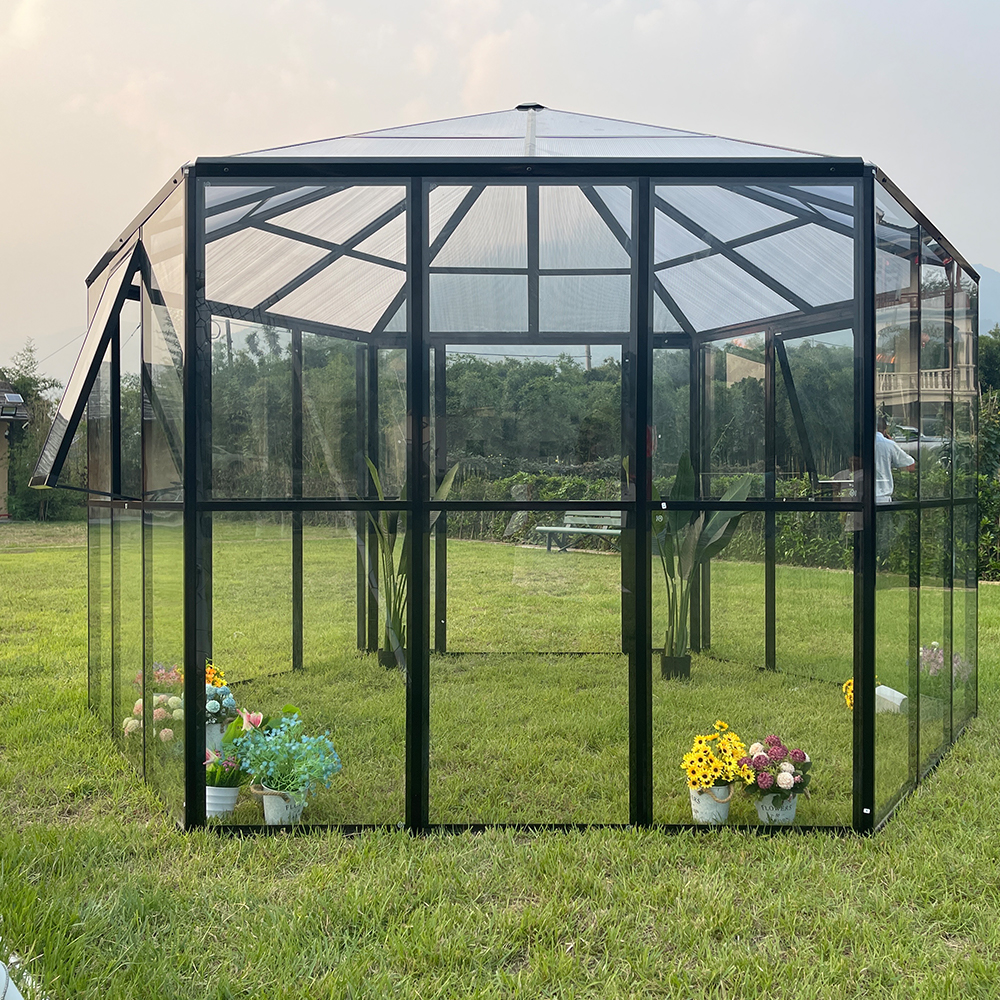 180x180x228cm Hexagonal Double Hinged Door Glass Greenhouse