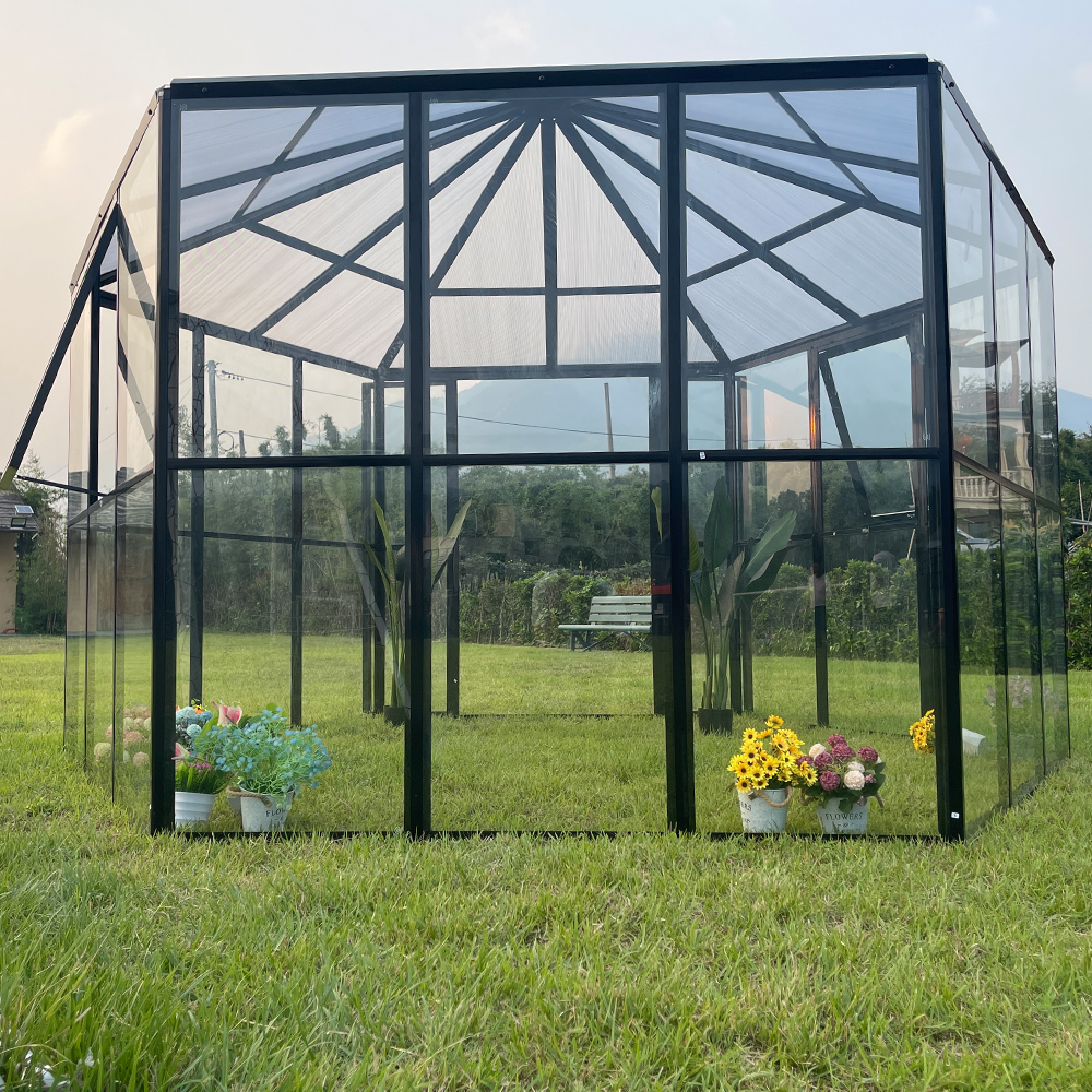 180x180x228cm Hexagonal Double Hinged Door Glass Greenhouse