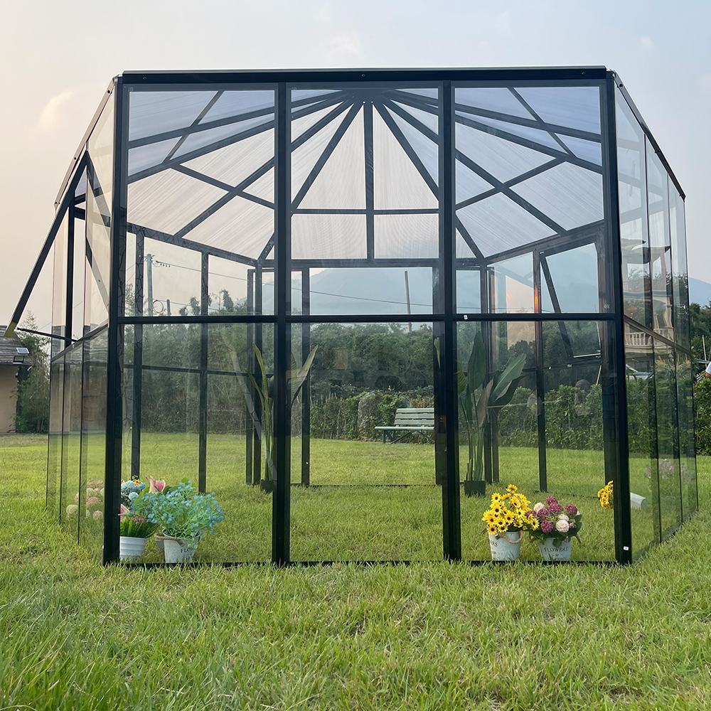 180x180x228cm Hexagonal Double Hinged Door Glass Greenhouse