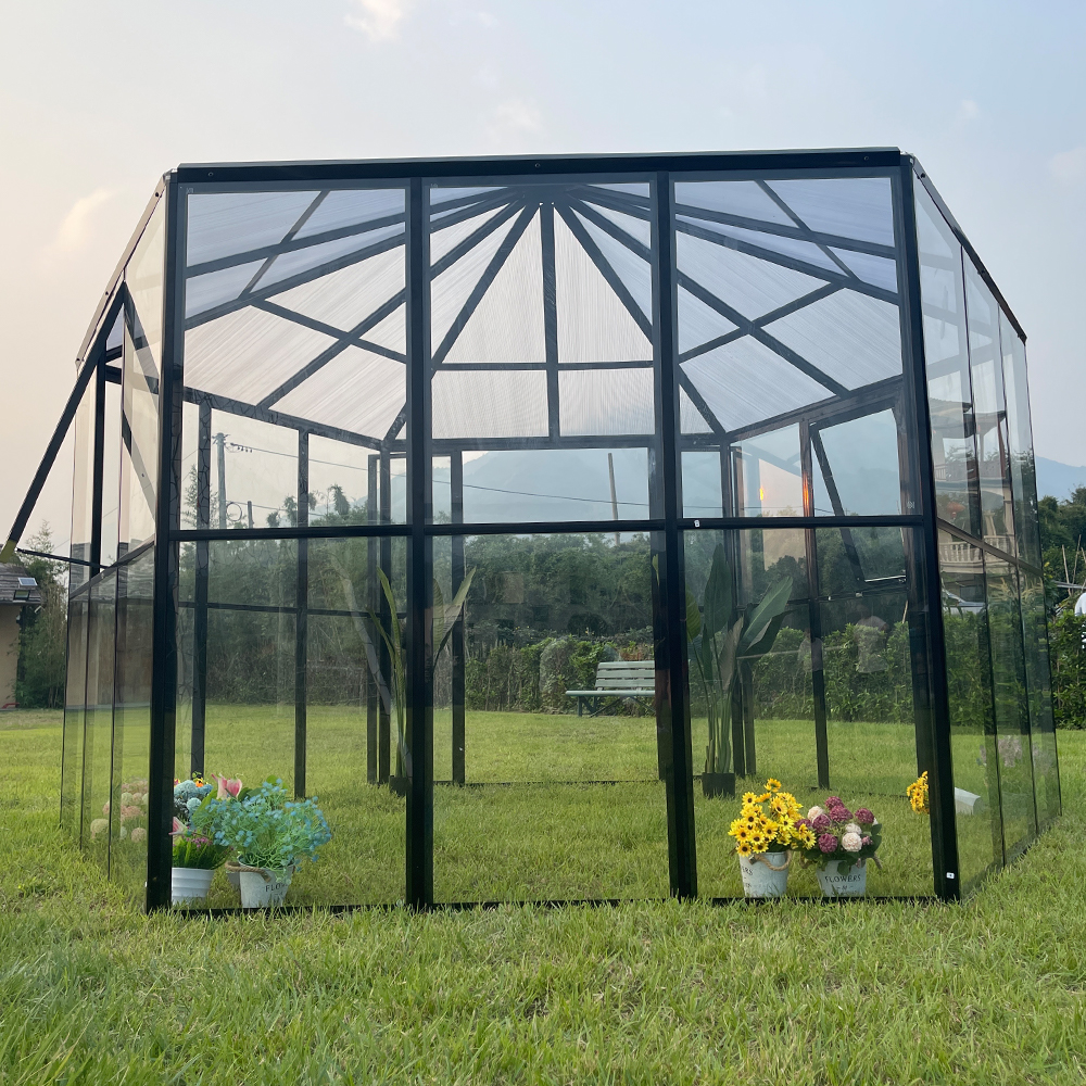 180x180x228cm Hexagonal Double Hinged Door Glass Greenhouse